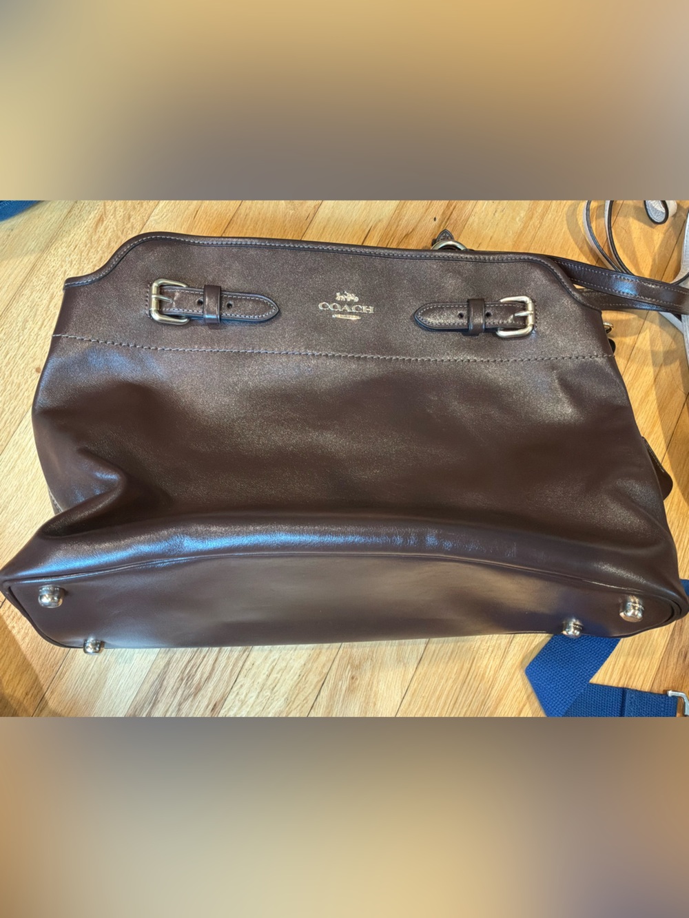 Coach Dark Brown Leather Messenger Bag with Silver Hardware